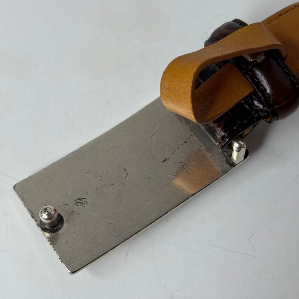 Ralph Lauren Brown Leather Belt Size S Textured Silver-tone Buckle RL Initials - Picture 5 of 13